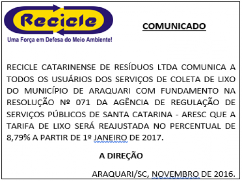 Araquarí - Tarifa 2017
